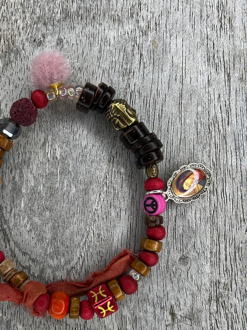Hippiearmband San Antonio | Holzperlen rot, braun