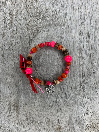 Hippiearmband Palma | Holzperlen neonpink