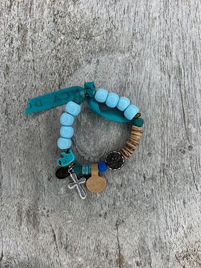 Hippiearmband Cala Llentia | Holzperlen braun, aqua