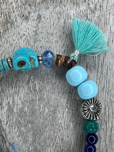 Hippiearmband Cala Escondida | Holzperlen blau, aqua