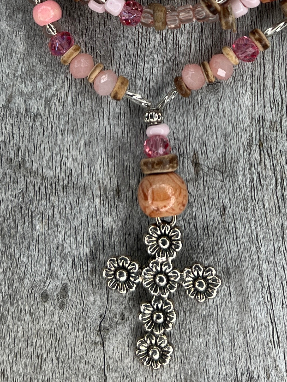 HIPPIEKETTE POLLENSA |Holzperlen natur, rosa