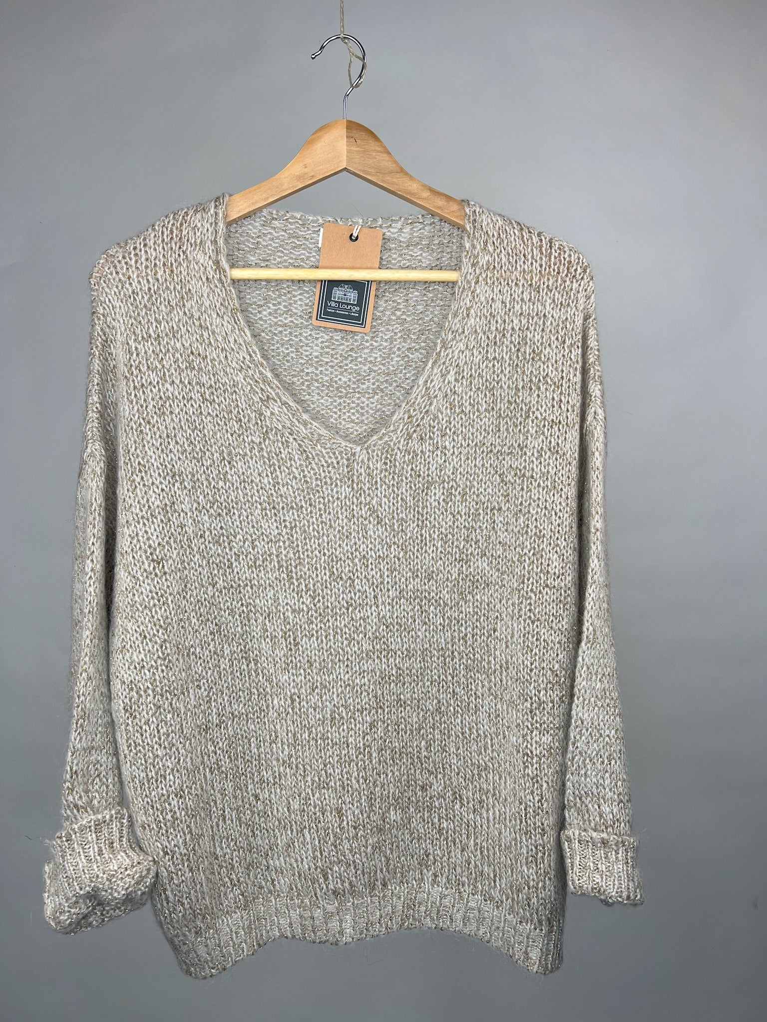 Glitzer Pullover beige