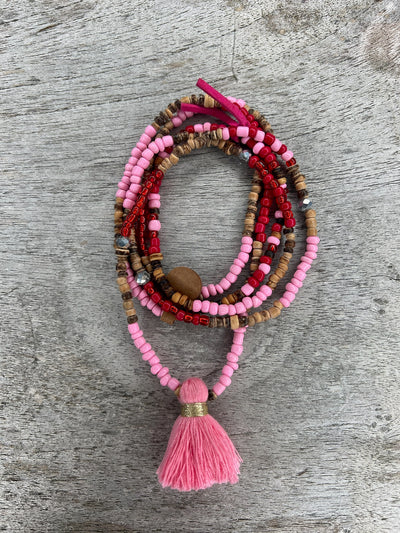 Hippiekette Cala Blanca | Holzperlen braun, rosa