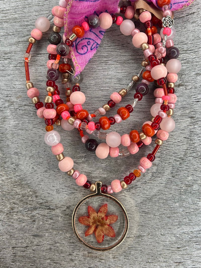 Hippiekette Formentera love | Holzperlen natur, rosa