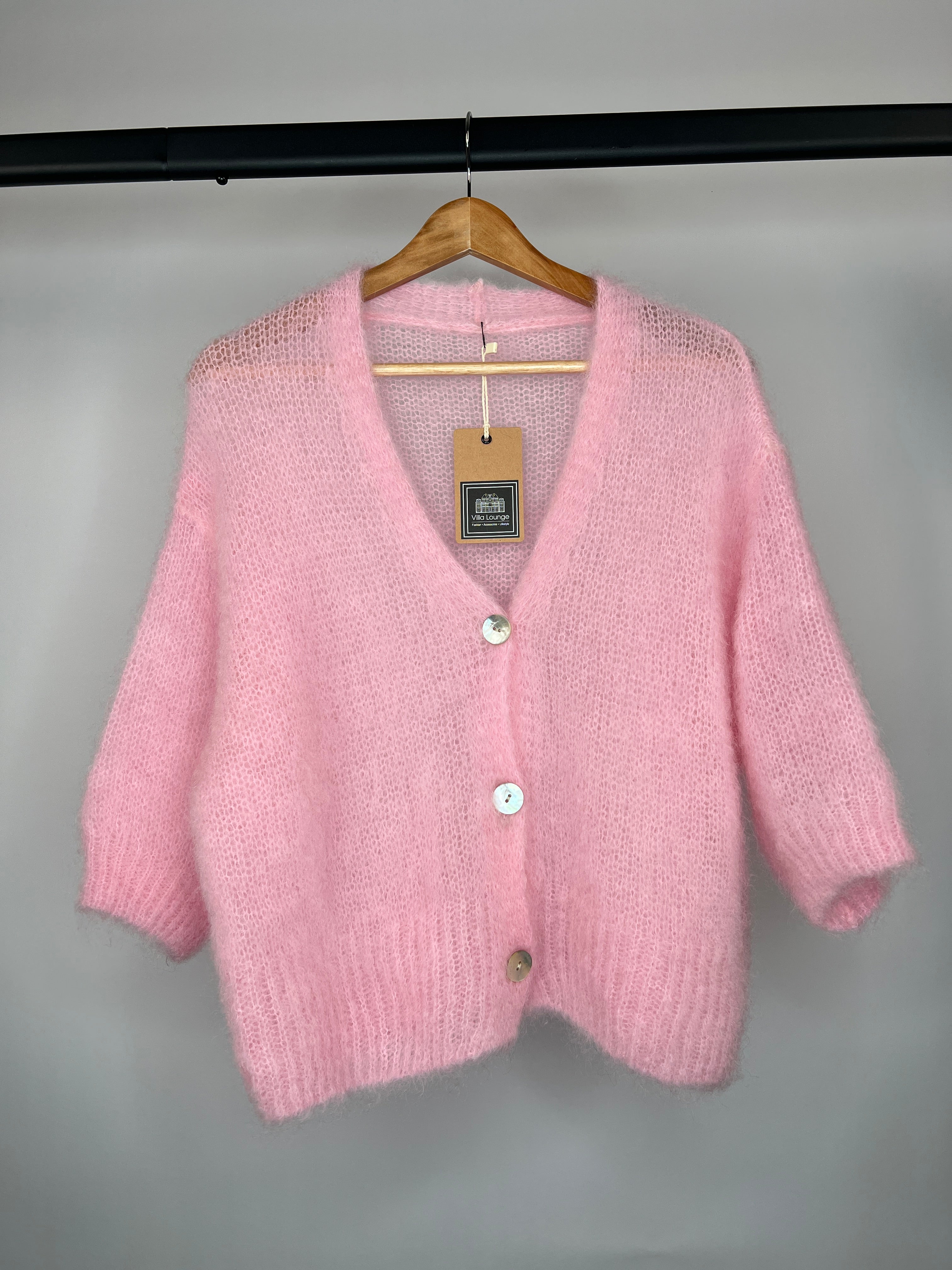 Mohair Kurzarmstrickjacke babyrosa