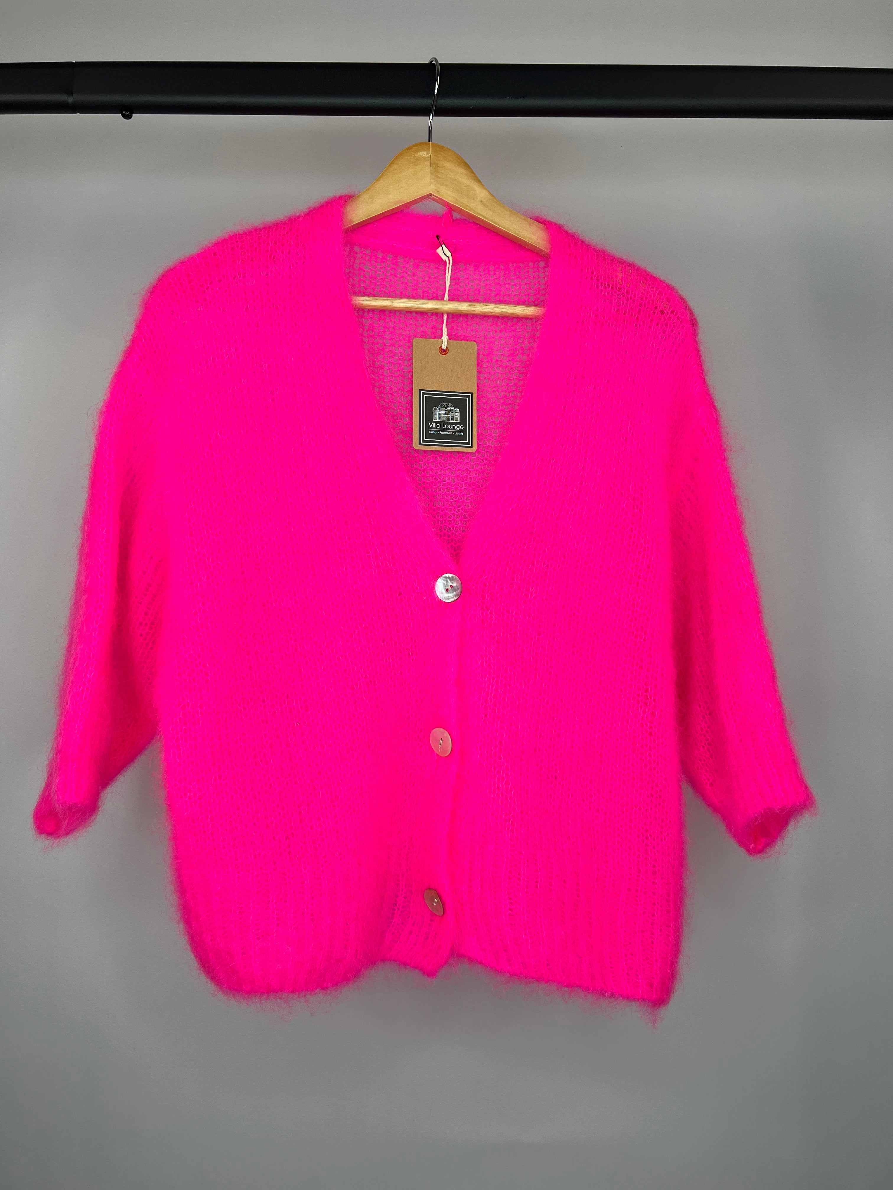 Mohair Kurzarmstrickjacke neonpink