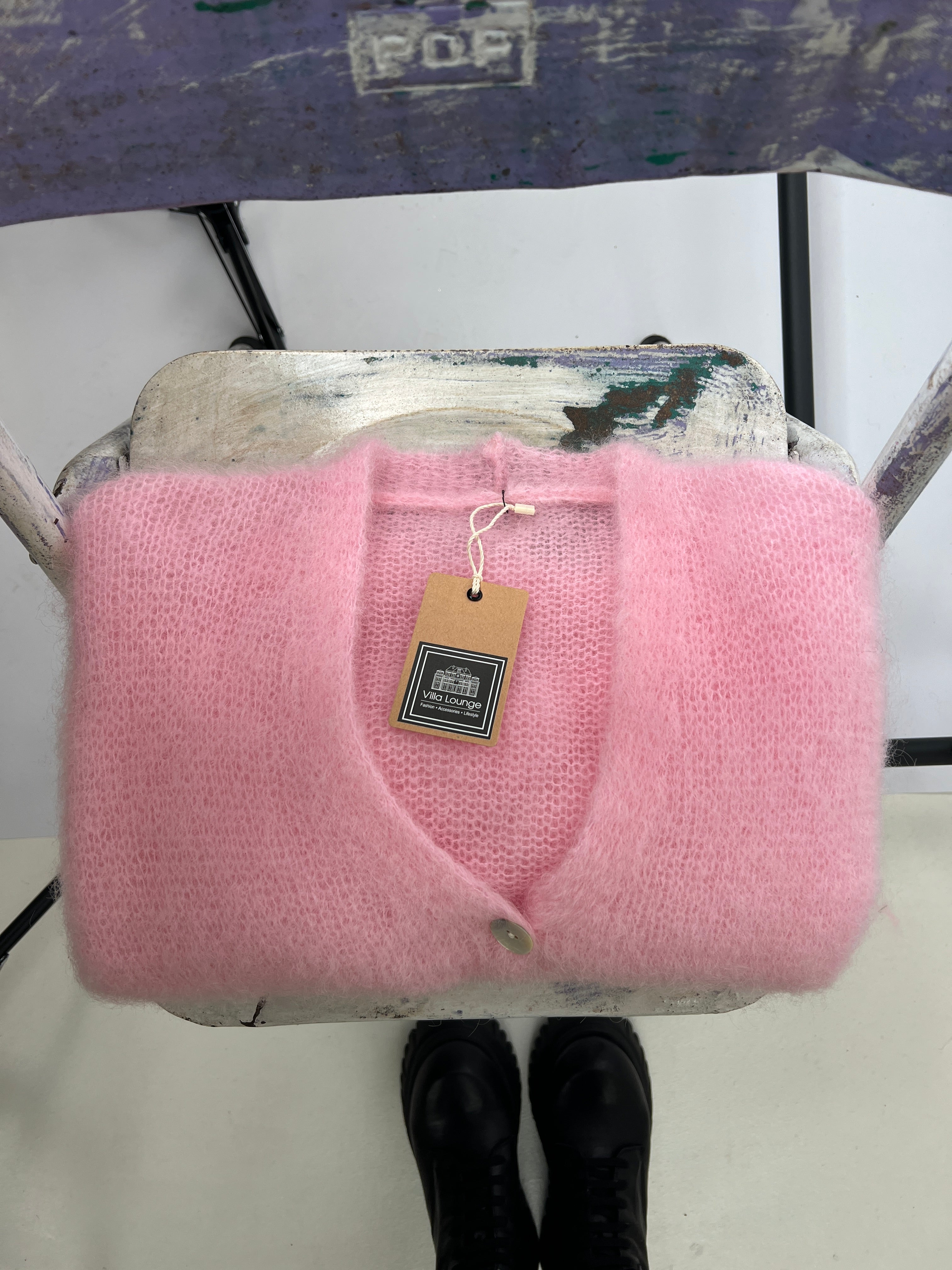 Mohair Kurzarmstrickjacke babyrosa