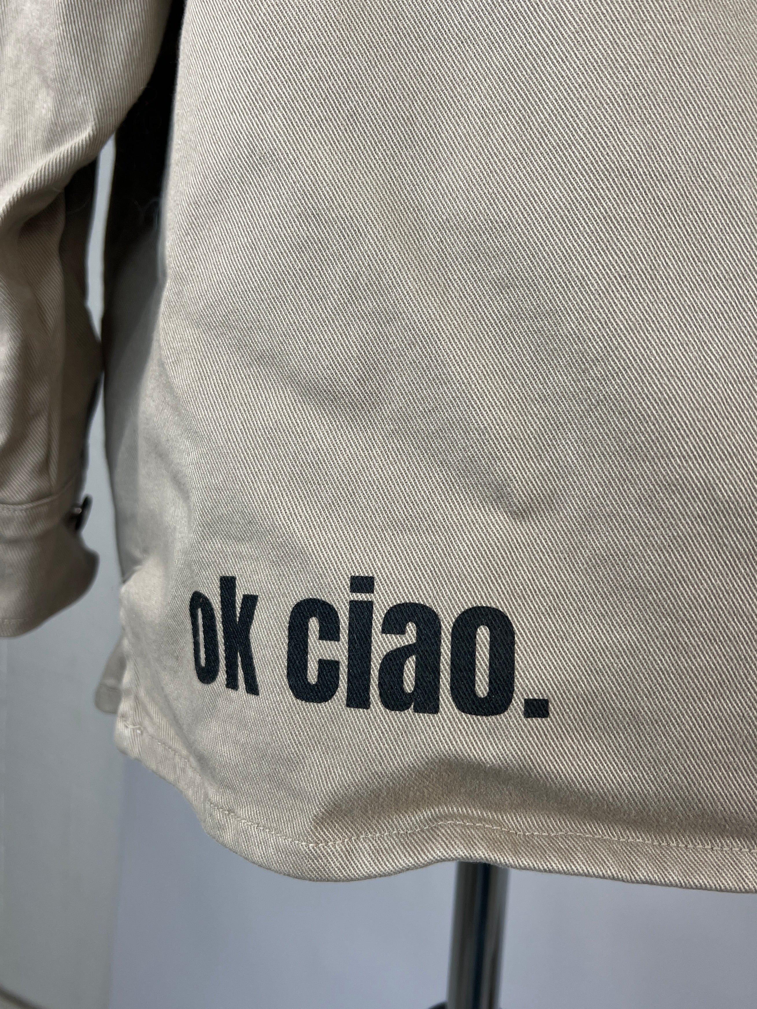 Hemdbluse Ok Ciao Print | beige, Rüschenkragen, 100% Baumwolle