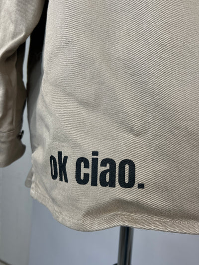 Hemdbluse Ok Ciao Print | beige, Rüschenkragen, 100% Baumwolle