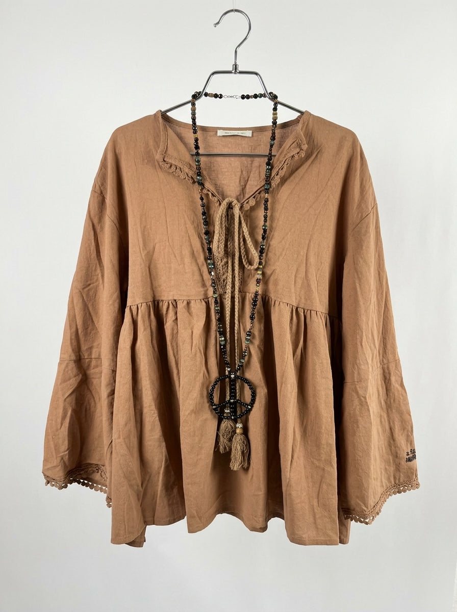 Braune Hippiebluse Quasten | 100% Baumwolle