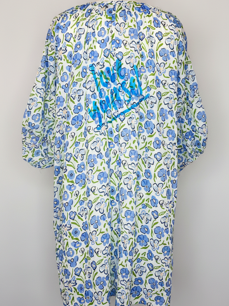 Luftiges Kleid | beige, blau, 100% Baumwolle