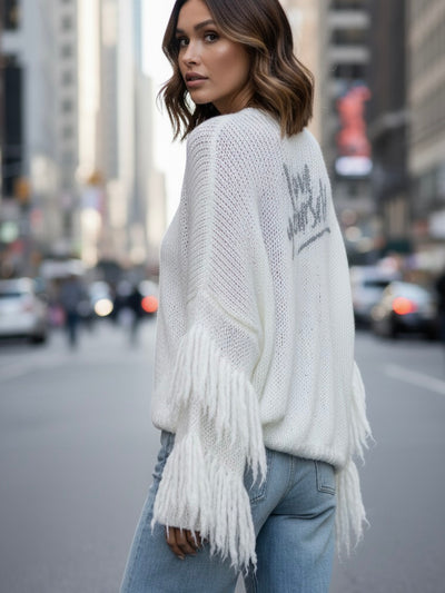 Fransen Strickjacke | weiß