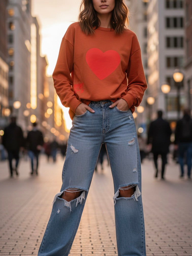 Sweatshirt Herz | orange, 100% Baumwolle