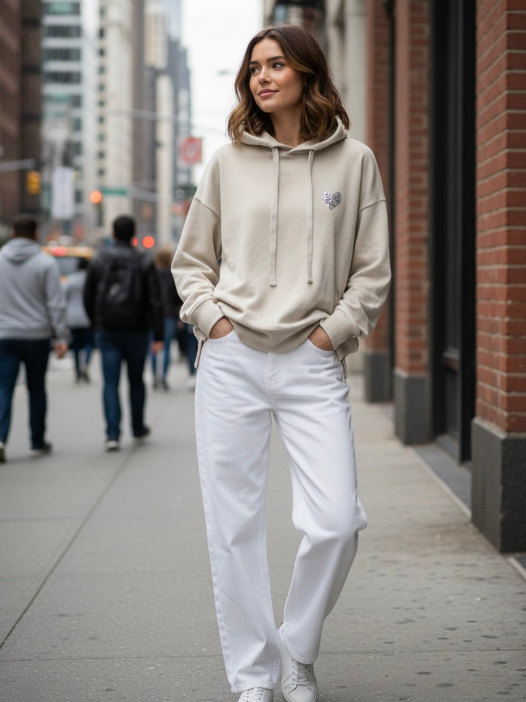 Kapuzen Hoodie Happiness beige