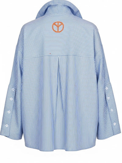 Blau-weiß gestreifte Hemdbluse | 100% Baumwolle, Peace Print