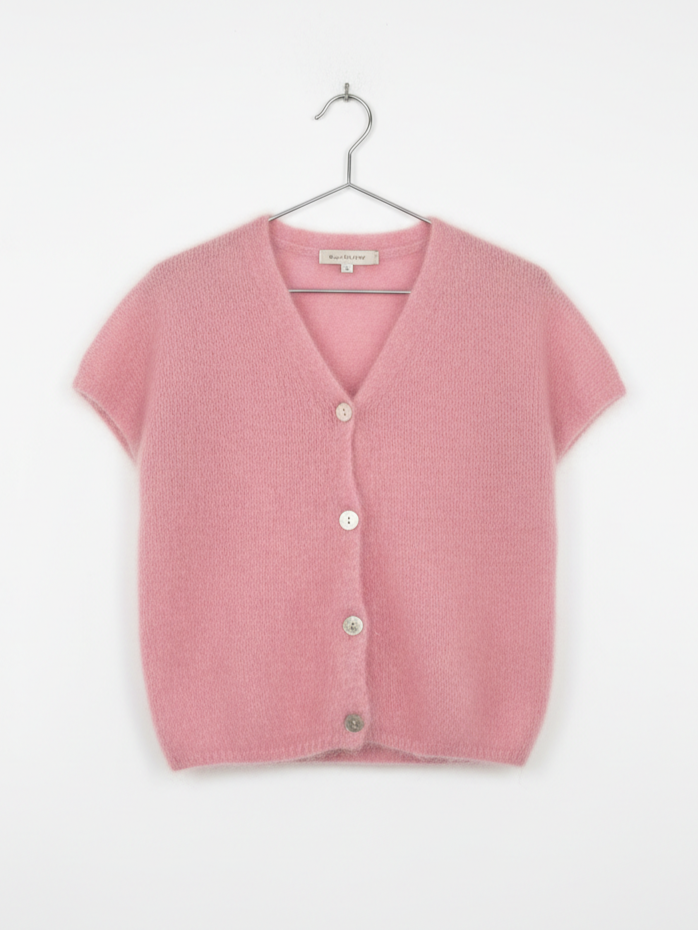 Rosa Strickweste | Knopfleiste, Mohairmischung