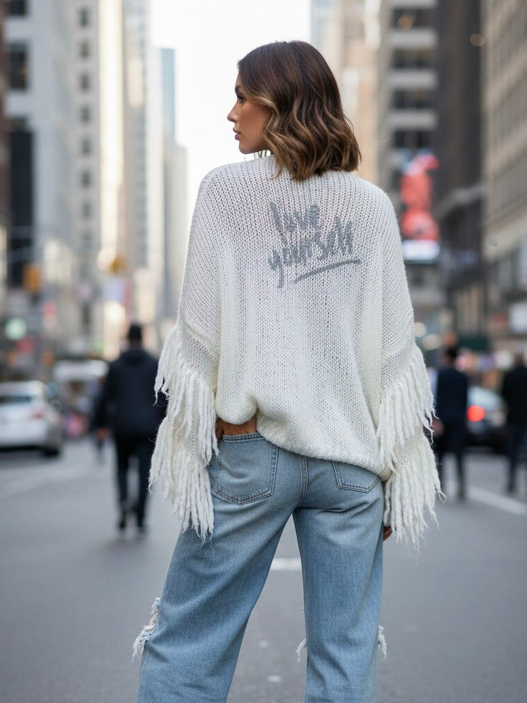 Fransen Strickjacke | weiß