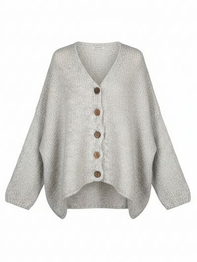 Oversized Strickjacke | beige, türkis, Holzknöpfe