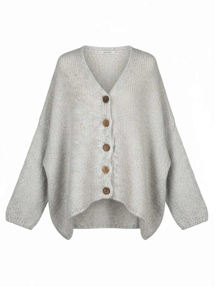 Oversized Strickjacke | beige, türkis, Holzknöpfe