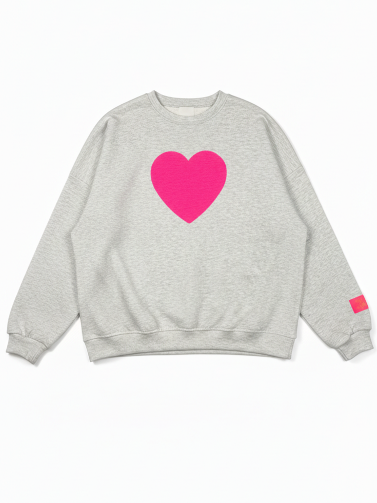 Sweatshirt grau | Herz Print neonpink