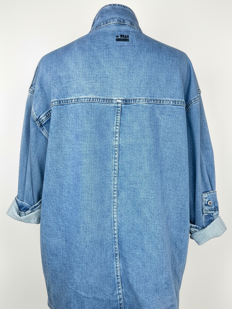 Jeansjacke | blau, Be Happy Print, 100% Baumwolle