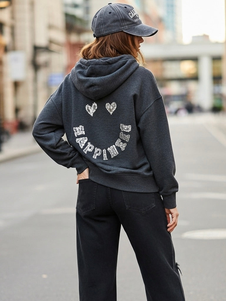 Kapuzen Hoodie Happiness grau