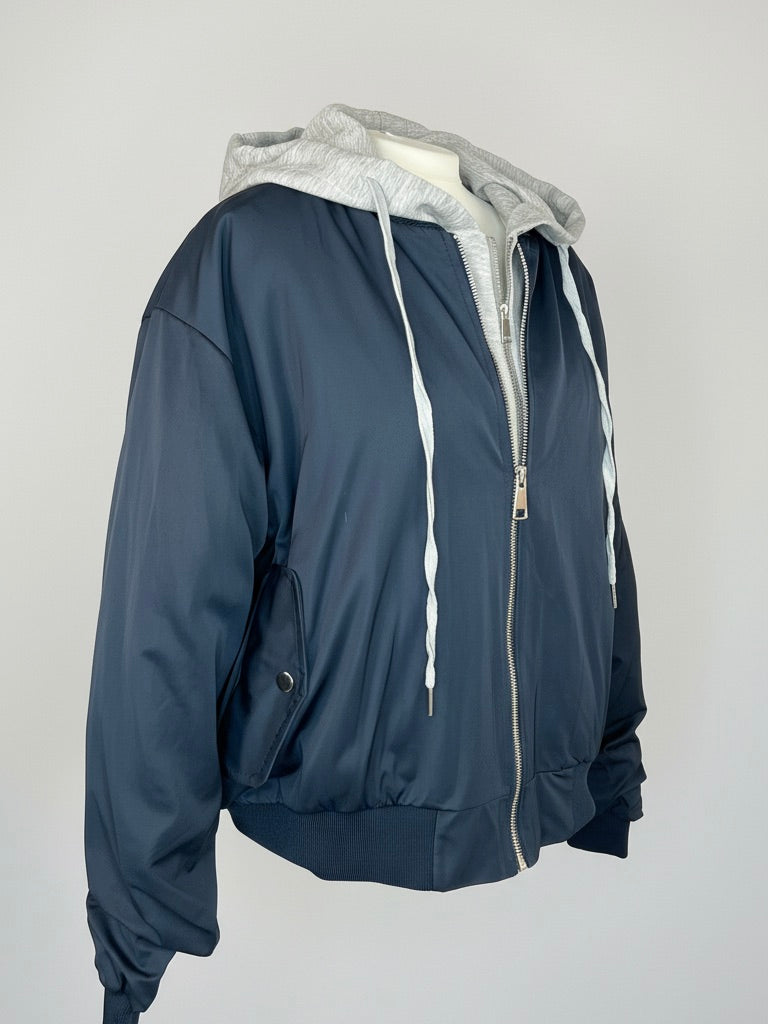 Bomberjacke marineblau | Kapuze grau