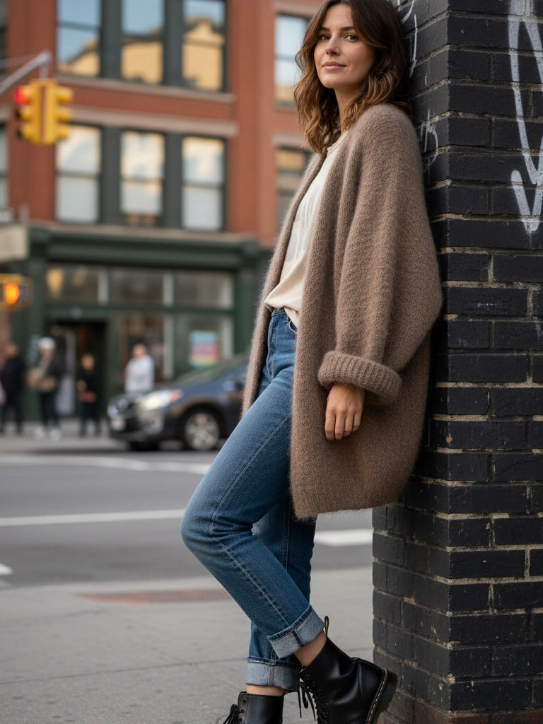 Mohair Oversized Strickjacke Camel