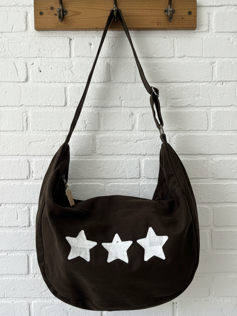 Boho Tasche Schokobraun | Stern Print, 100% Baumwolle