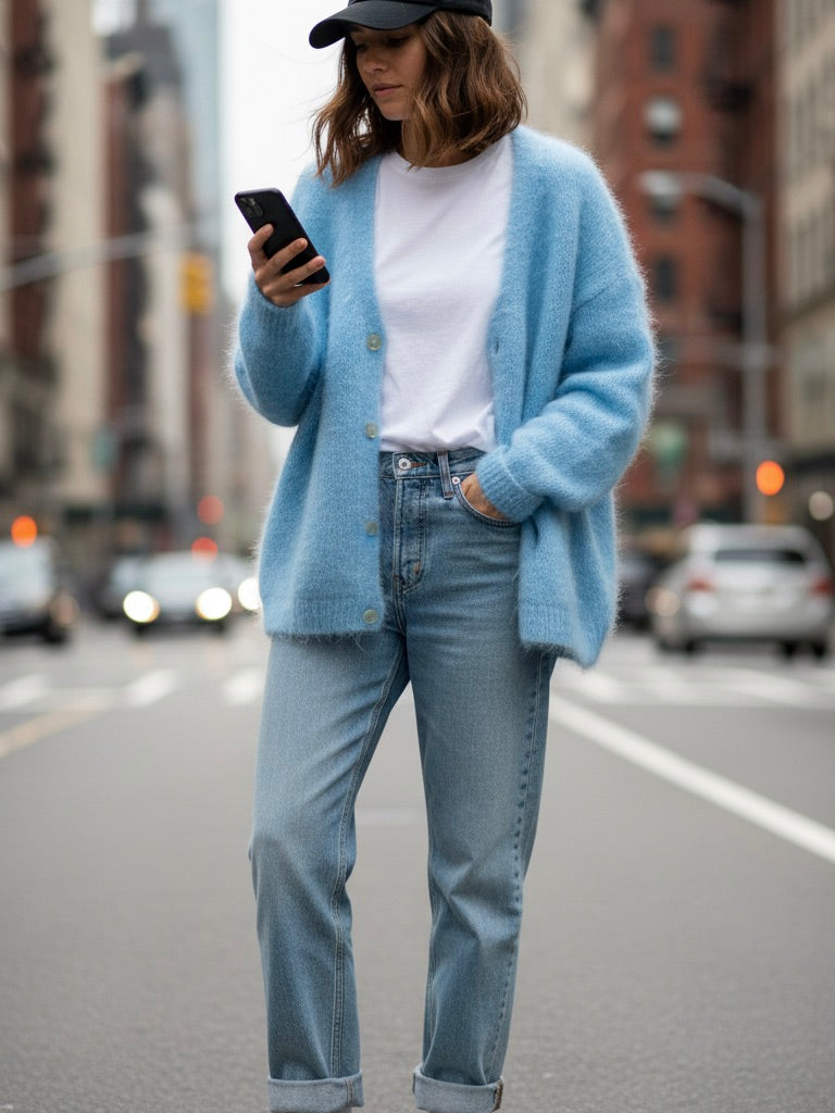 Mohair Strickjacke hellblau