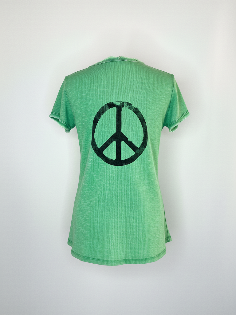 T-Shirt Used Look | grün, 100% Baumwolle, Peace Print