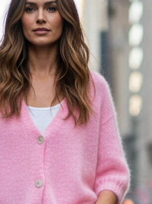 Mohair Kurzarmstrickjacke babyrosa