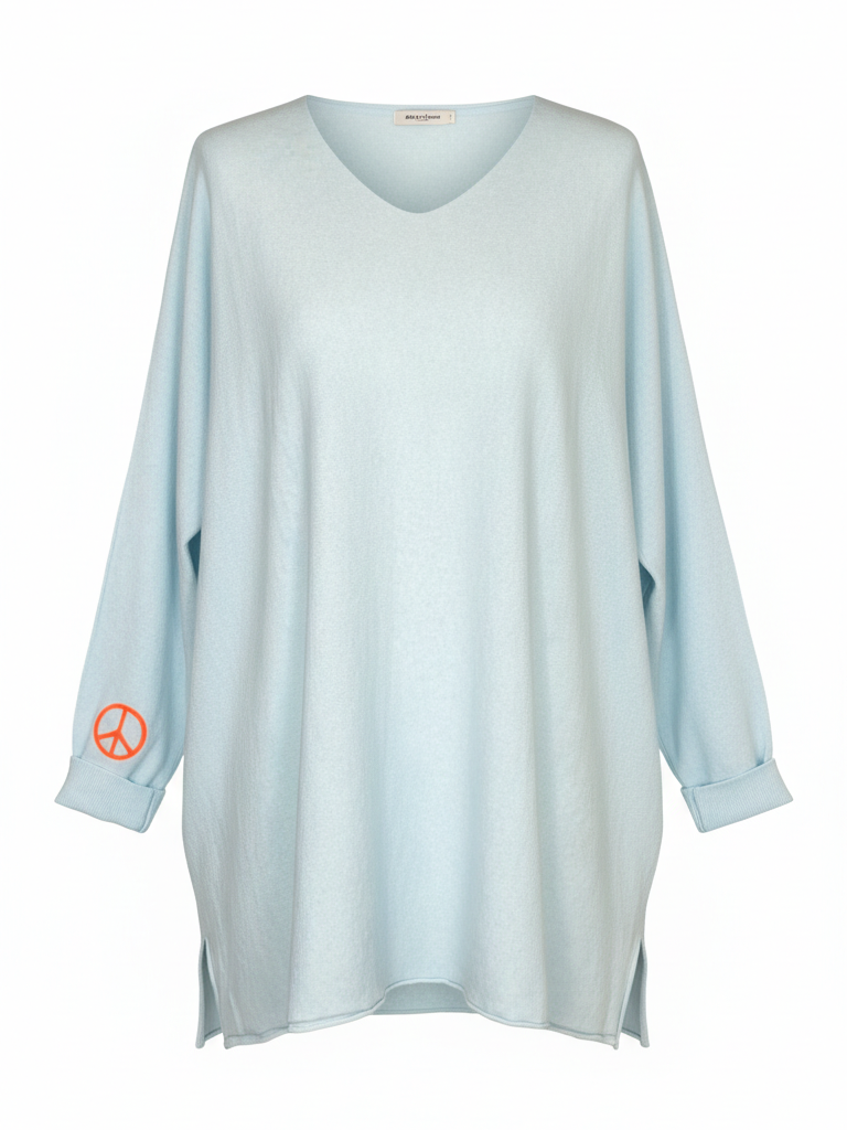 Oversized Kuschel Pullover | hellblau, Herz Print