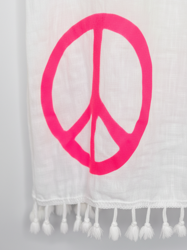 Weißes Quasten Kleid | Peace Print, 100% Baumwolle