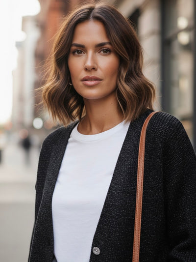 Glitzerstrickjacke | black, Mohairmischung