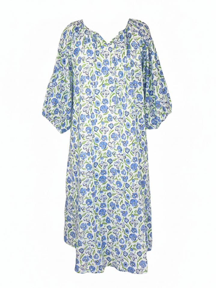 Luftiges Kleid | beige, blau, 100% Baumwolle