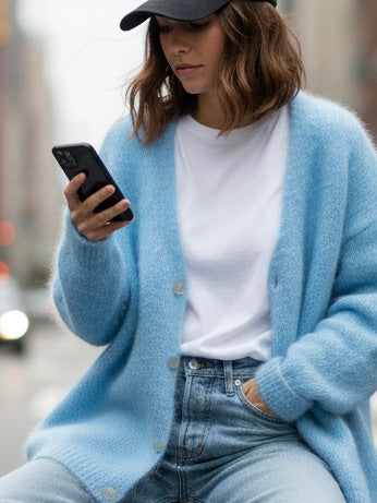 Mohair Strickjacke hellblau