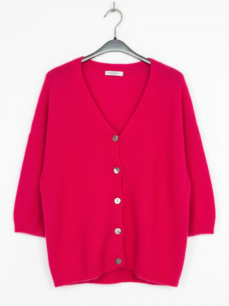 Kurzarm Strickjacke | rot/pink, Knopfleiste