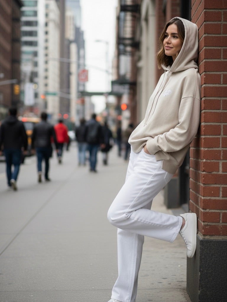 Kapuzen Hoodie Happiness beige