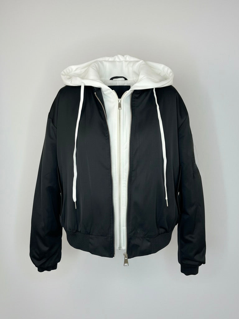 Bomberjacke schwarz | Kapuze weiß