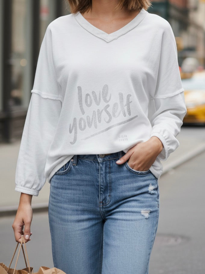 Sweatshirt weiß | Love Yourself Print, 100% Baumwolle