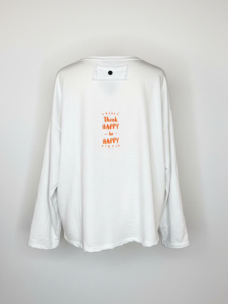 Gerafftes Sweatshirt | weiß, Baumwollmischung