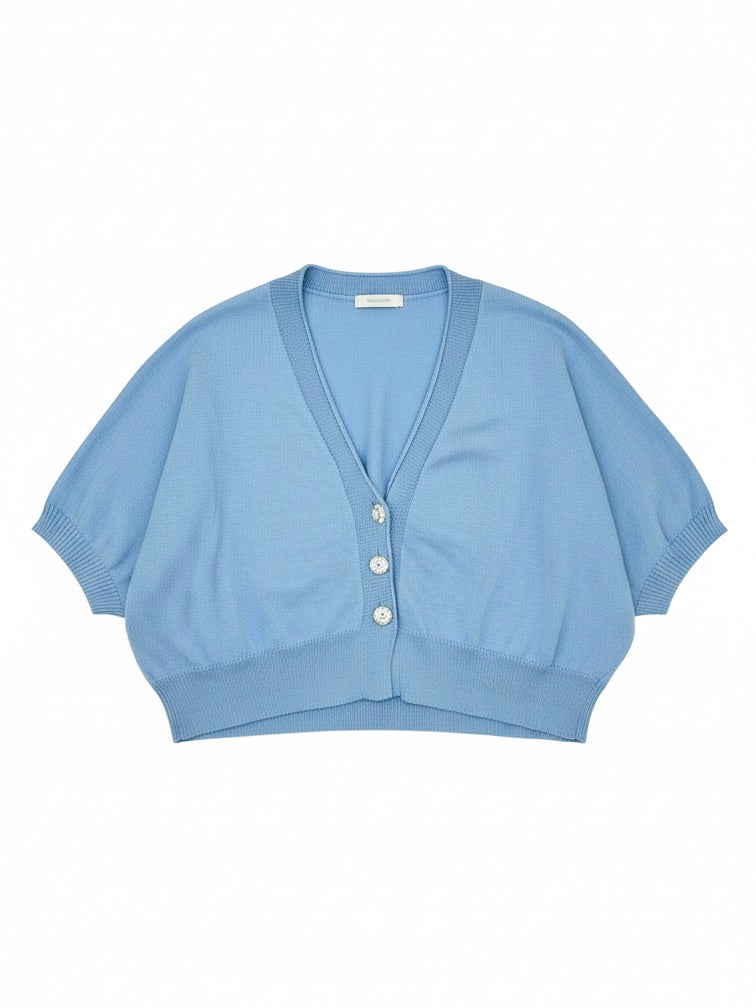 Kurze Strickjacke | hellblau, Knopfleiste