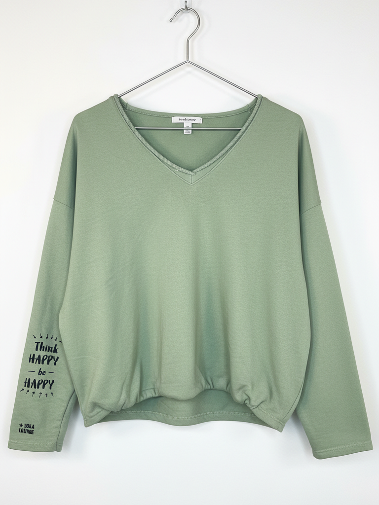 Gerafftes Sweatshirt | khaki, Baumwollmischung